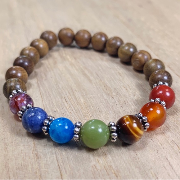 Handmade Wood and Gemstone Chakra Bracelet - Picture 3 of 5